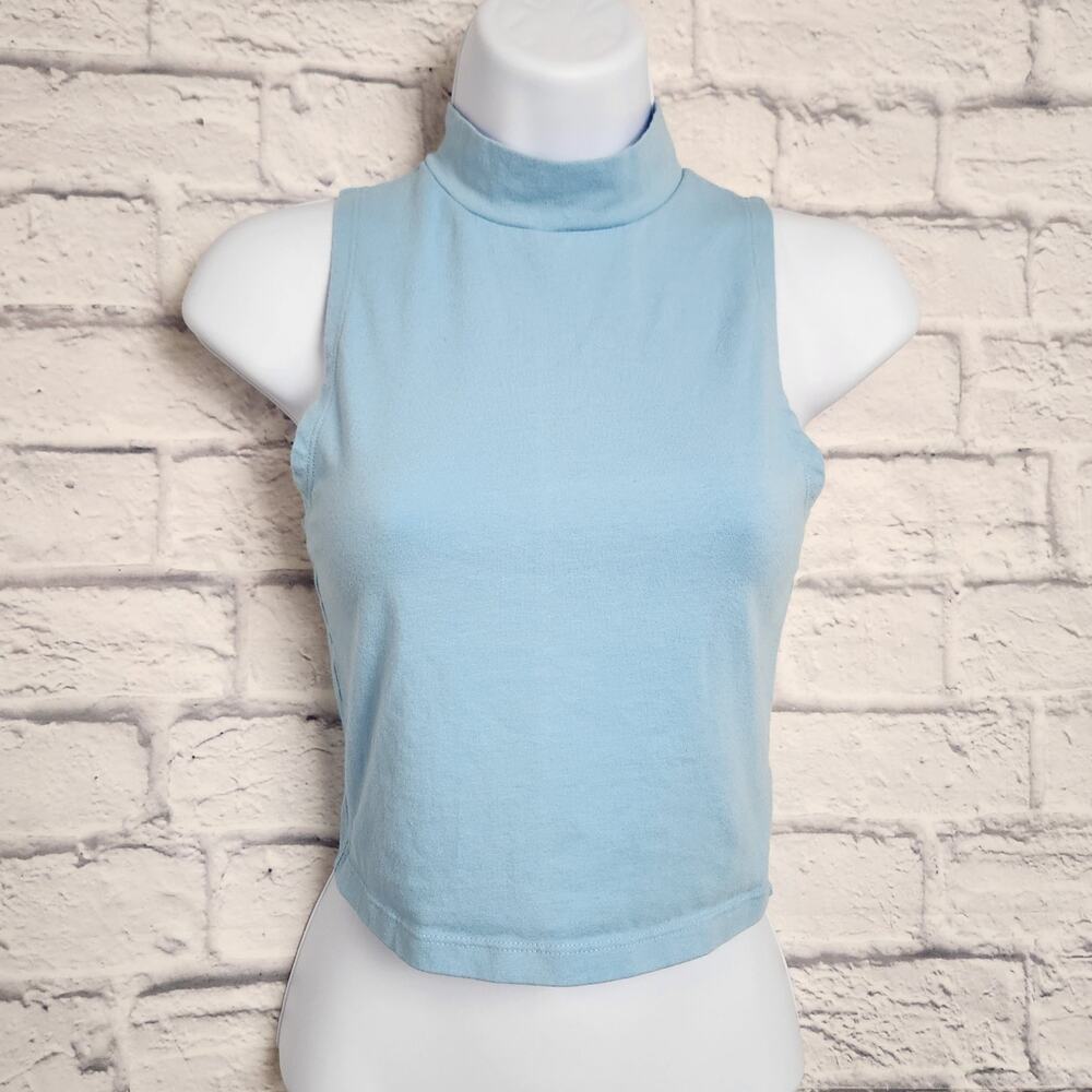 🌼Wild Fable Top Womens Size Small Mock Neck Cropped Tank Blue